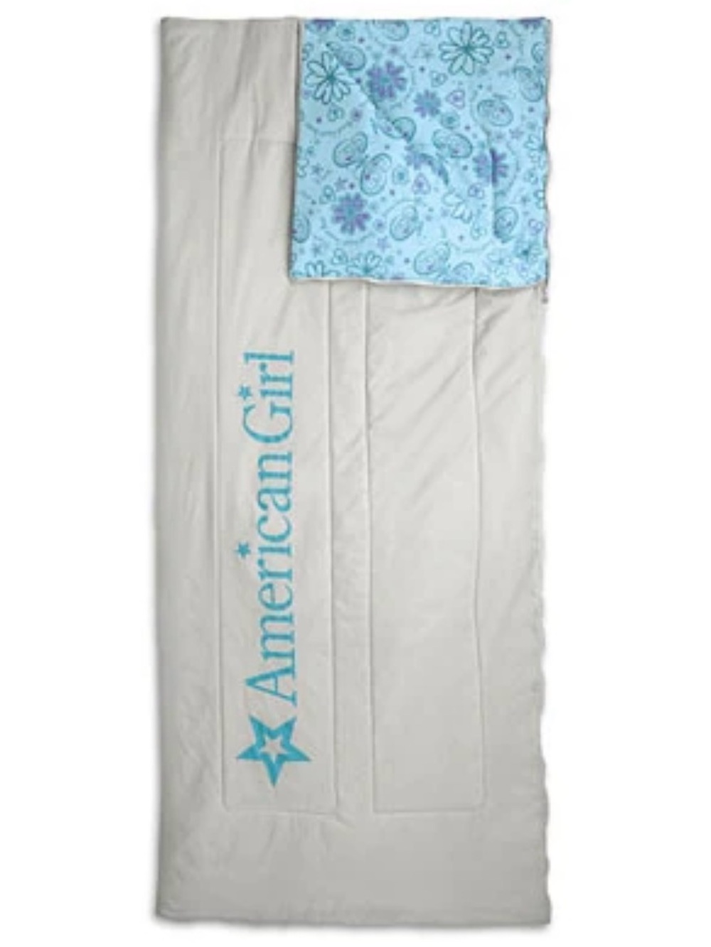 American Girl Cream Sleeping Bag with Blue Butterfly Lining- CHILD size